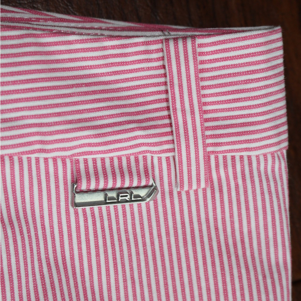 Lauren Ralph Lauren Pink and White Striped Seersucker Bermuda Active Shorts - Picture 2 of 12